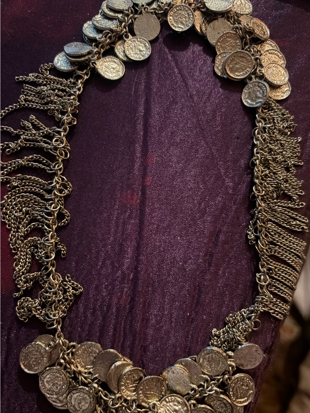 Vintage Ancient Roman Gold Coin Fringe Statement Necklace Choker - Women Jewelry